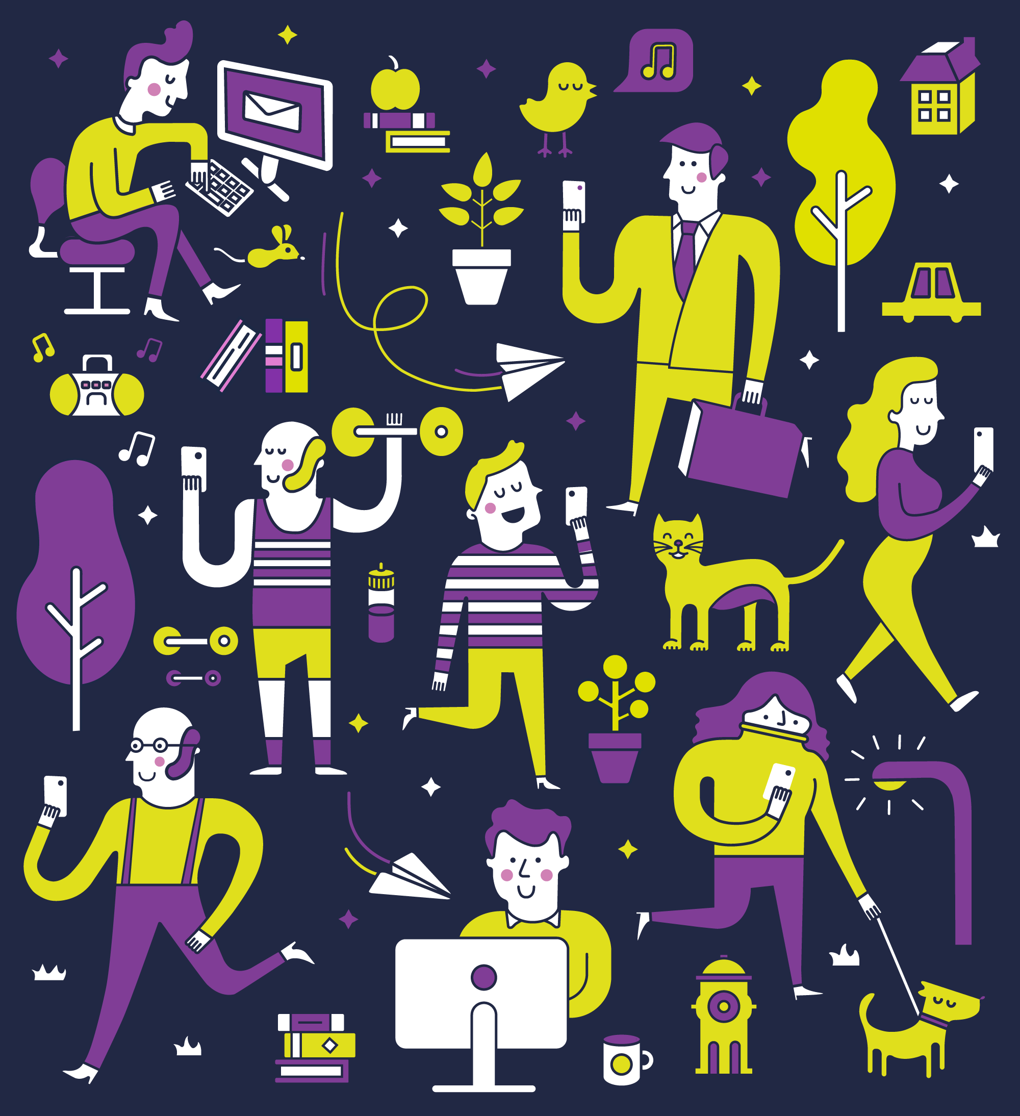 Start-up brand identity including logo, illustration style, posters and infographics. Designed by Creative Footing.