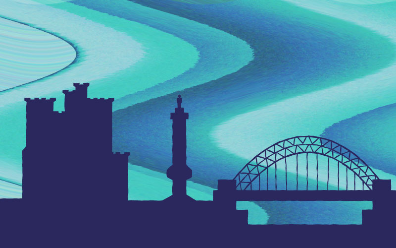 Abstract skyline artwork of Newcastle showcasing Creative Footing’s freelance graphic design services in the North East of England.