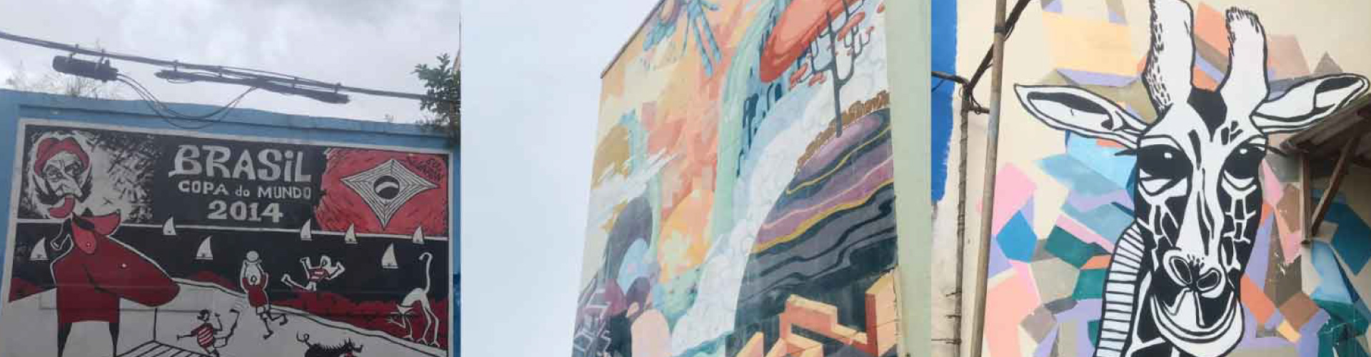 Collage of diverse street art across Rio de Janeiro, showcasing bold colours, typography, and cultural themes from multiple neighborhoods.
