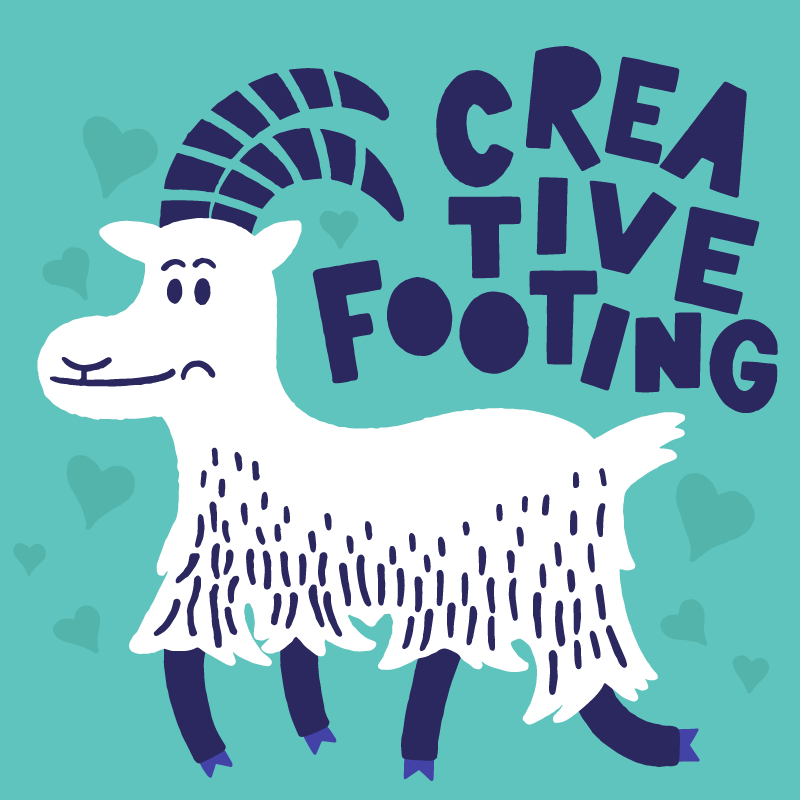 Valentine’s Day-themed illustration by Creative Footing featuring a cartoon-style mountain goat.