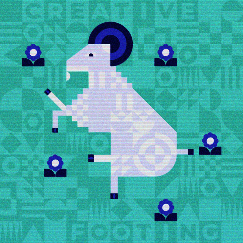 Geometric mountain goat illustration, part of Creative Footing’s cohesive brand identity.