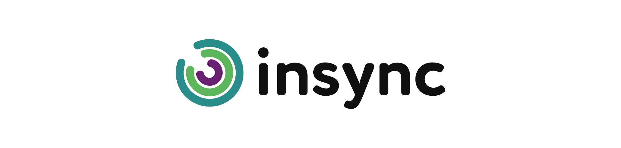 Primary Insync logo featuring a three-colour emblem inspired by a circular line graph.