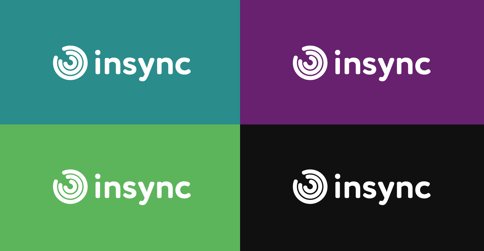 Insync logo shown in four colour variations from the brand palette to demonstrate versatility.