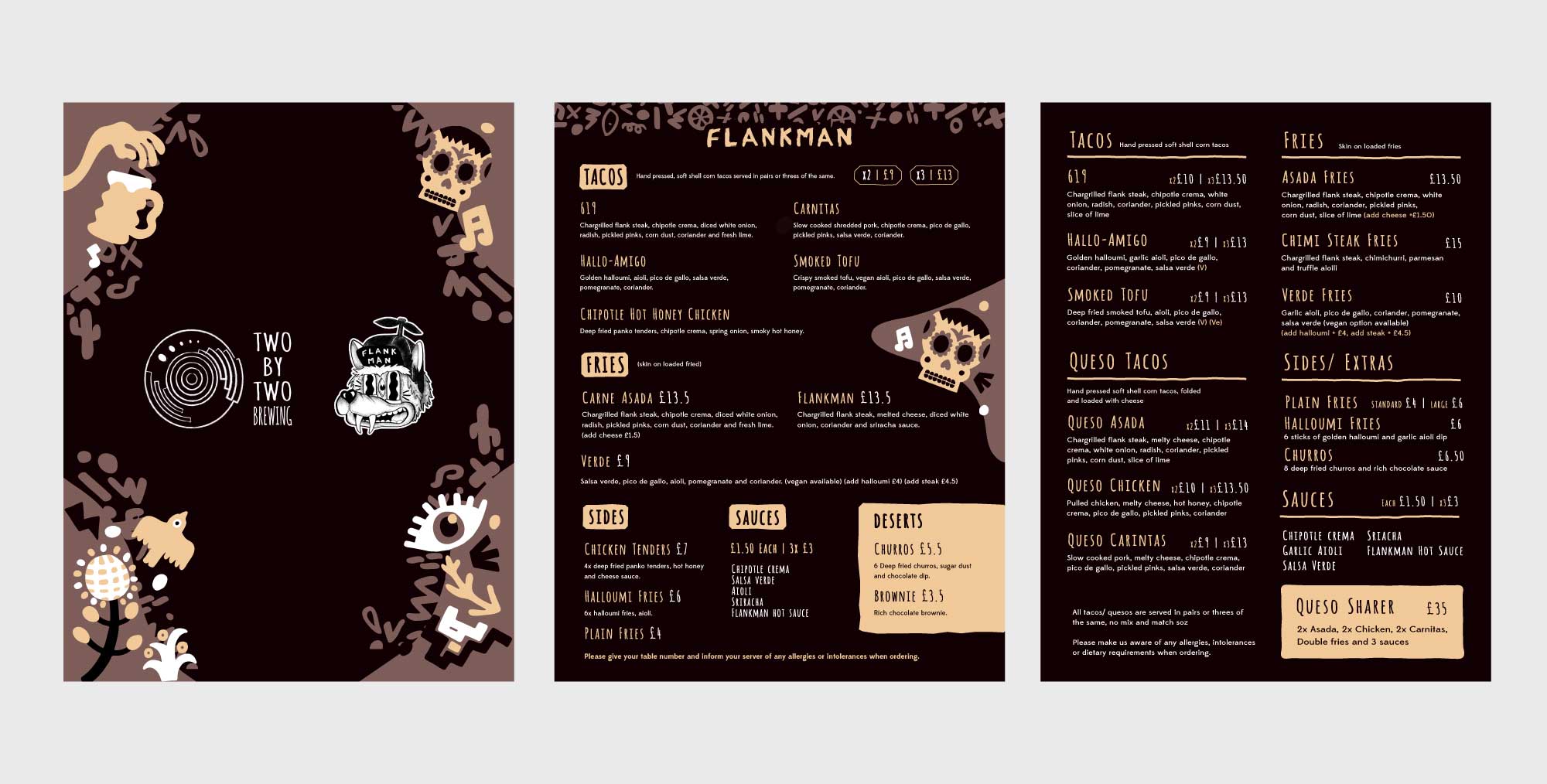 Front and back of the menu design for Flankman